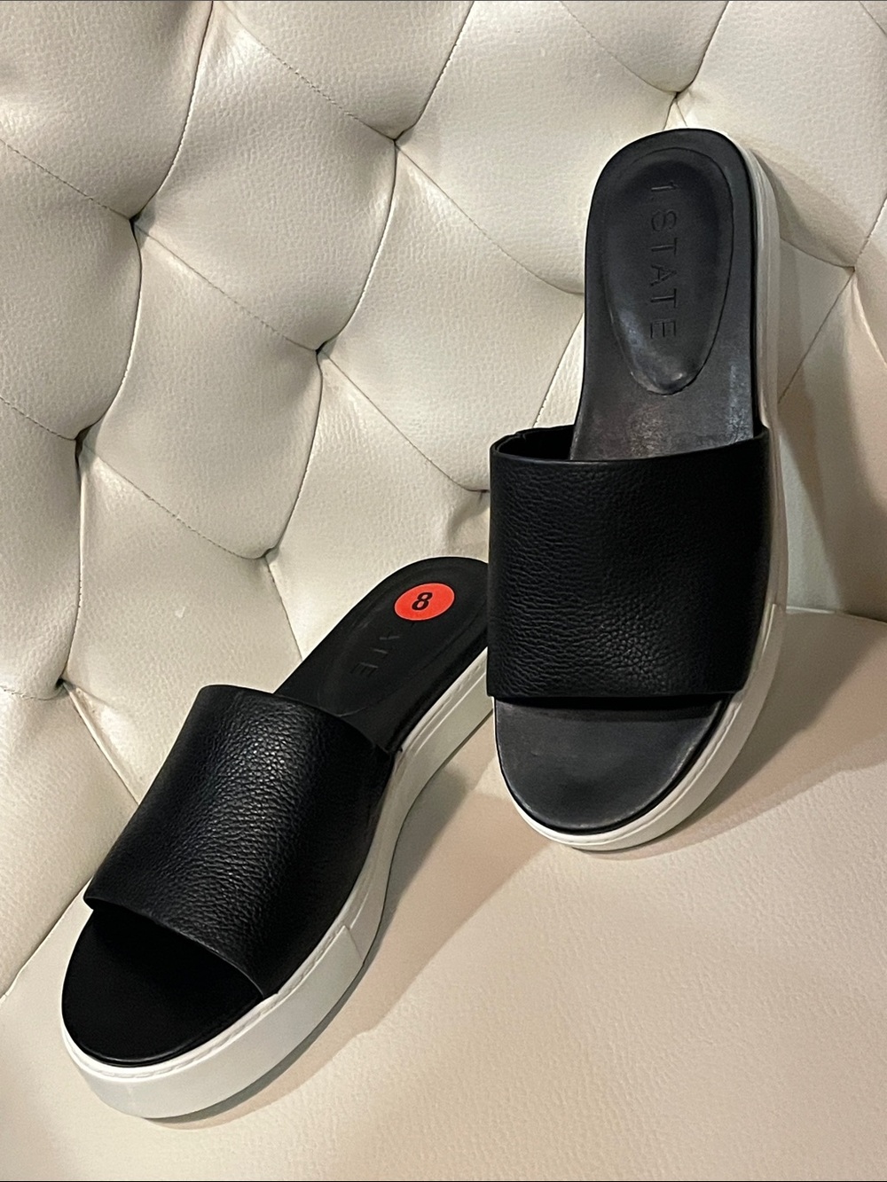 STATE Black Leather Slide Mules with White Platform Sole Minimalist Staple 8